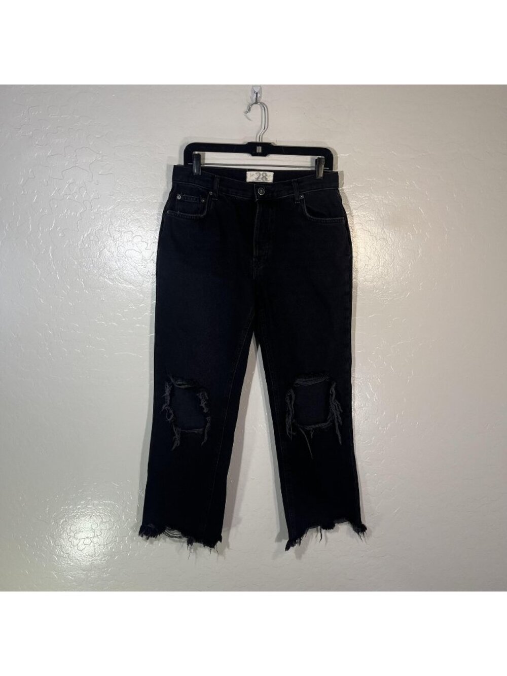 We The Free Jeans Womens 28 Black Wash High Rise Straight Distressed 28x26.5